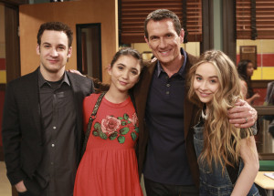 GIRL MEETS WORLD - "Girl Meets the New Teacher" - A new English teacher is hired at John Quincy Adams Middle School, who has a non-traditional way of educating. When she wants to use a comic book as a learning tool, the principal is not pleased with her or Cory, who defends her creative ways of teaching. This episode of "Girl Meets World" airs Friday, July 17 (8:30 PM - 9:00 PM ET/PT), on Disney Channel. (Disney Channel/Ron Tom) BEN SAVAGE, ROWAN BLANCHARD, ANTHONY TYLER QUINN, SABRINA CARPENTER