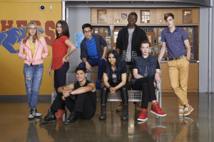 Pictured: (back row, L-R) Maya (Olivia Scriven), Zoe Rivas (Ana Golja), Winston Chu (Andre Kim), Tiny (Richard Walters), Miles Hollingsworth (Eric Osborne) (front row, L-R) Zig Novak (Ricardo Hoyos) , Grace Cardinal (Nikki Gould), Tristan (Lyle Lettau) in DEGRASSI Gallery Photos on TeenNick. Photo: Steve Wilkie/Epitome Pictures, Inc. ©2014 Epitome Pictures. All Rights Reserved