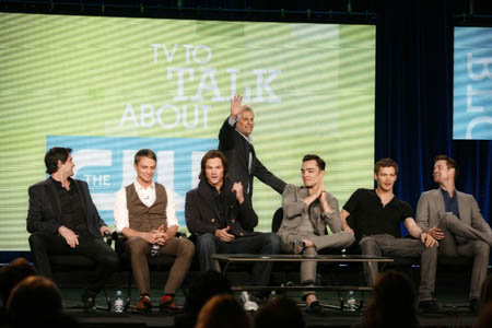 CBS/The CW/Showtime 2012 Winter TCA at The Langham Hotel in Pasadena, CA
"The Bad-Ass Boys of The CW" Panel
Pictured (L-R): Kris Polaha ("Ringer"), Wilson Bethel ("Hart of Dixie"), Jared Padalecki ("Supernatural"), Mark Pedowitz, President, The CW Network, Ed Westwick ("Gossip Girl"), Joseph Morgan ("The Vampire Diaries"), and Shane West ("Nikita").
Photo credit: Joe Magnani/The CW
© 2011 The CW Network, LLC. All rights reserved. CBS/The CW/Showtime 2012 Winter TCA at The Langham Hotel in Pasadena, CA
"The Bad-Ass Boys of The CW" Panel
Pictured (L-R): Kris Polaha ("Ringer"), Wilson Bethel ("Hart of Dixie"), Jared Padalecki ("Supernatural"), Mark Pedowitz, President, The CW Network, Ed Westwick ("Gossip Girl"), Joseph Morgan ("The Vampire Diaries"), and Shane West ("Nikita").
Photo credit: Joe Magnani/The CW
© 2011 The CW Network, LLC. All rights reserved.