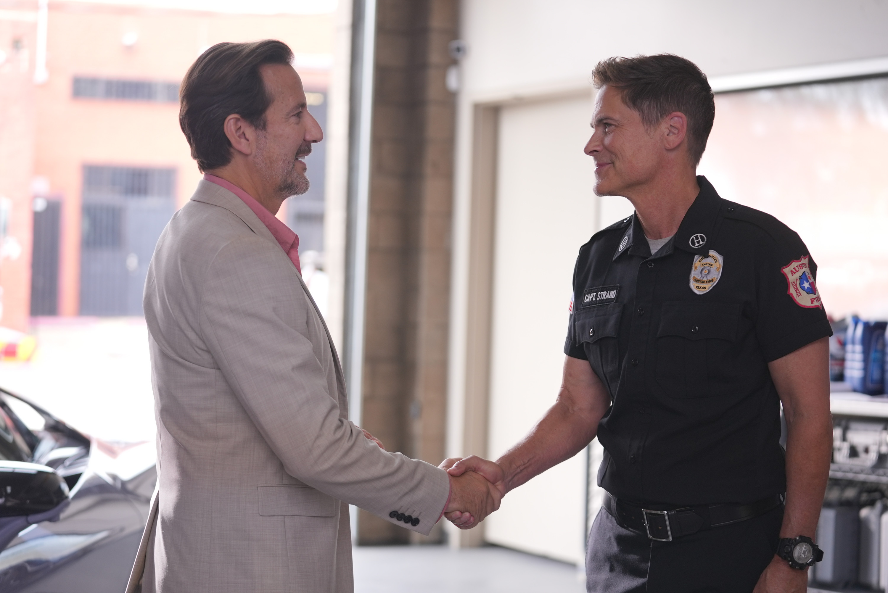 9-1-1 LONE STAR: L-R: Guest star Henry Ian Cusick and Rob Lowe in the "Kiddos" episode of 9-1-1 LONE STAR airing Monday, Nov 11 (8:00-9:02 PM ET/PT) on FOX. © 2024 Fox Media LLC.CR: Kevin Estrada/FOX. 9-1-1 LONE STAR: L-R: Guest star Henry Ian Cusick and Rob Lowe in the "Kiddos" episode of 9-1-1 LONE STAR airing Monday, Nov 11 (8:00-9:02 PM ET/PT) on FOX. © 2024 Fox Media LLC.CR: Kevin Estrada/FOX.