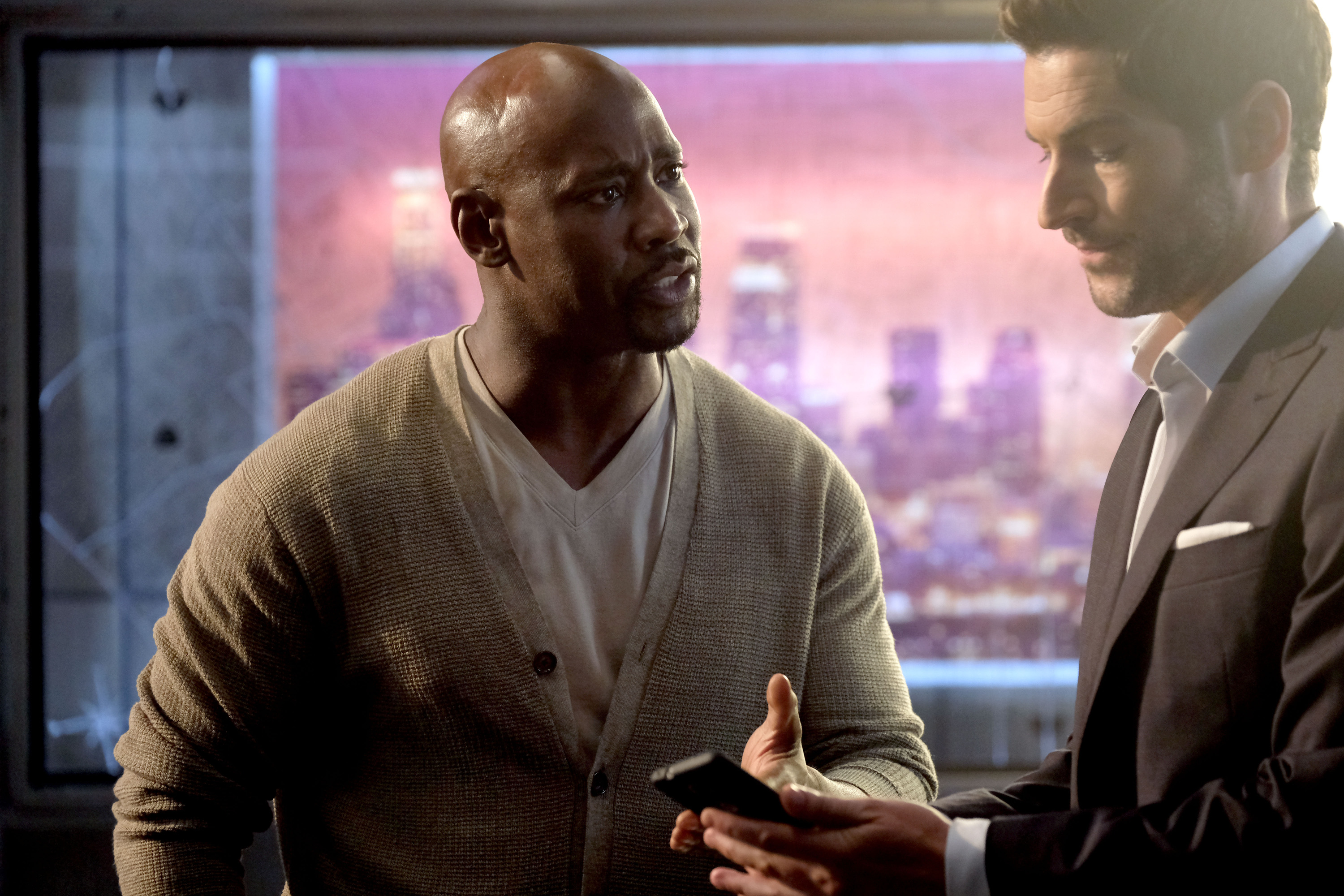 LUCIFER: L-R: DB Woodside and Tom Ellis in the "They???re Back, Aren???t They?" Season Three premiere episode of LUCIFER airing Monday, Oct. 2 (8:00-9:00 PM ET/PT) on FOX. ©2017 Fox Broadcasting Co. Cr: FOX. LUCIFER: L-R: DB Woodside and Tom Ellis in the "They???re Back, Aren???t They?" Season Three premiere episode of LUCIFER airing Monday, Oct. 2 (8:00-9:00 PM ET/PT) on FOX. ©2017 Fox Broadcasting Co. Cr: FOX.