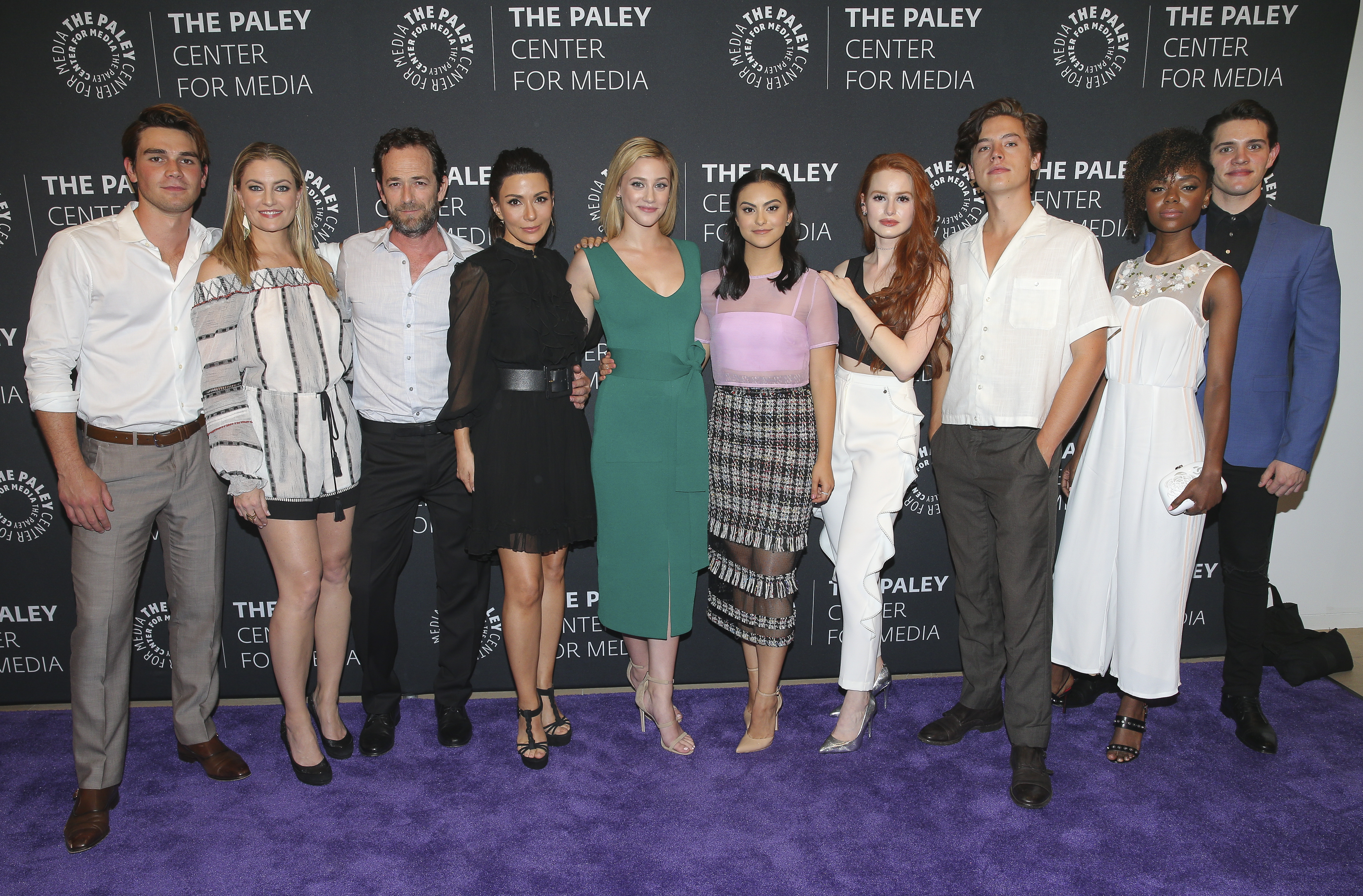BEVERLY HILLS, CA – April 27, 2017: (L-R) Actors KJ Apa, Mädchen Amick, Luke Perry, Marisol Nichols, Lili Reinhart, Camila Mendes, Madelaine Petsch, Cole Sprouse, Ashleigh Murray, and Casey Cott attend PaleyLive LA’s screening and panel event for The CW’s Riverdale on April 27 at The Paley Center for Media in Beverly Hills, CA (Photo by Imeh Bryant for the Paley Center) BEVERLY HILLS, CA – April 27, 2017: (L-R) Actors KJ Apa, Mädchen Amick, Luke Perry, Marisol Nichols, Lili Reinhart, Camila Mendes, Madelaine Petsch, Cole Sprouse, Ashleigh Murray, and Casey Cott attend PaleyLive LA’s screening and panel event for The CW’s Riverdale on April 27 at The Paley Center for Media in Beverly Hills, CA (Photo by Imeh Bryant for the Paley Center)
