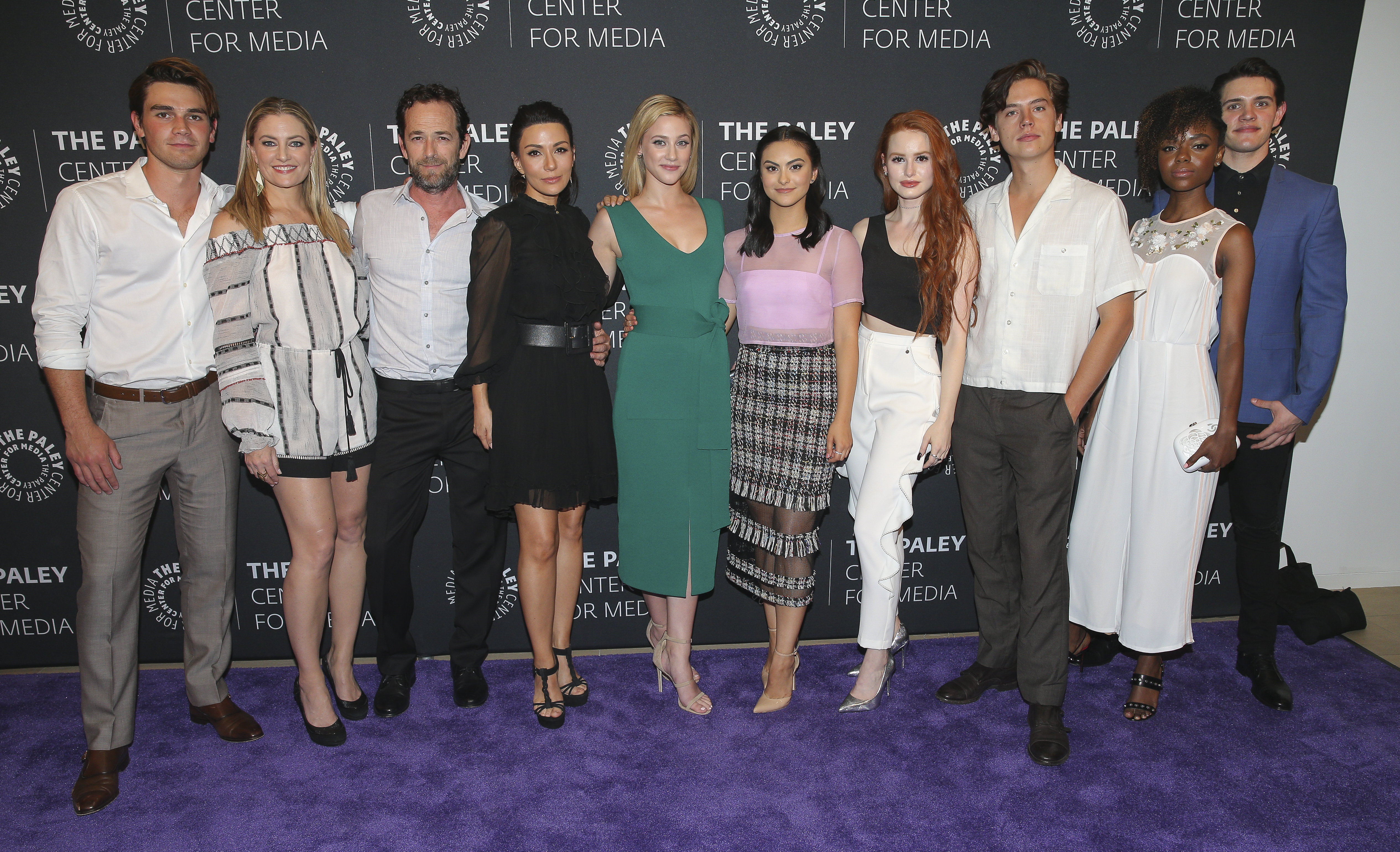 BEVERLY HILLS, CA – April 27, 2017: (L-R) Actors KJ Apa, Mädchen Amick, Luke Perry, Marisol Nichols, Lili Reinhart, Camila Mendes, Madelaine Petsch, Cole Sprouse, Ashleigh Murray, and Casey Cott attend PaleyLive LA’s screening and panel event for The CW’s Riverdale on April 27 at The Paley Center for Media in Beverly Hills, CA (Photo by Imeh Bryant for the Paley Center) BEVERLY HILLS, CA – April 27, 2017: (L-R) Actors KJ Apa, Mädchen Amick, Luke Perry, Marisol Nichols, Lili Reinhart, Camila Mendes, Madelaine Petsch, Cole Sprouse, Ashleigh Murray, and Casey Cott attend PaleyLive LA’s screening and panel event for The CW’s Riverdale on April 27 at The Paley Center for Media in Beverly Hills, CA (Photo by Imeh Bryant for the Paley Center)