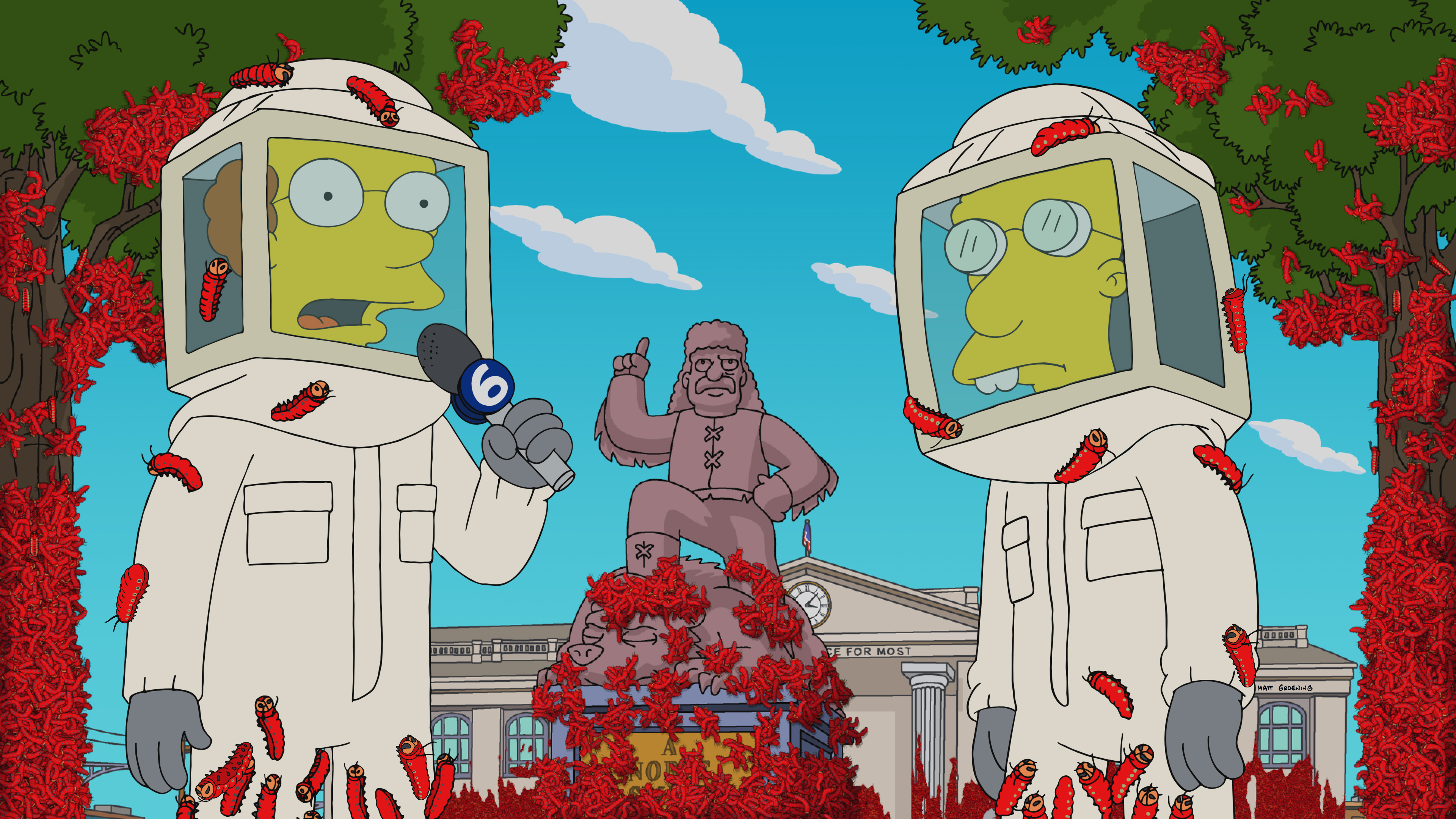 THE SIMPSONS: When a plague of insects shuts down Springfield, the Simpsons face their greatest challenge yet...spending time in lockdown with each other in the "The Very Hungry Caterpillars" episode of THE SIMPSONS airing Sunday, May 7 (8:00-8:31 PM ET/PT) on FOX. THE SIMPSONS © 2023 by 20th Television. THE SIMPSONS: When a plague of insects shuts down Springfield, the Simpsons face their greatest challenge yet...spending time in lockdown with each other in the "The Very Hungry Caterpillars" episode of THE SIMPSONS airing Sunday, May 7 (8:00-8:31 PM ET/PT) on FOX. THE SIMPSONS © 2023 by 20th Television.